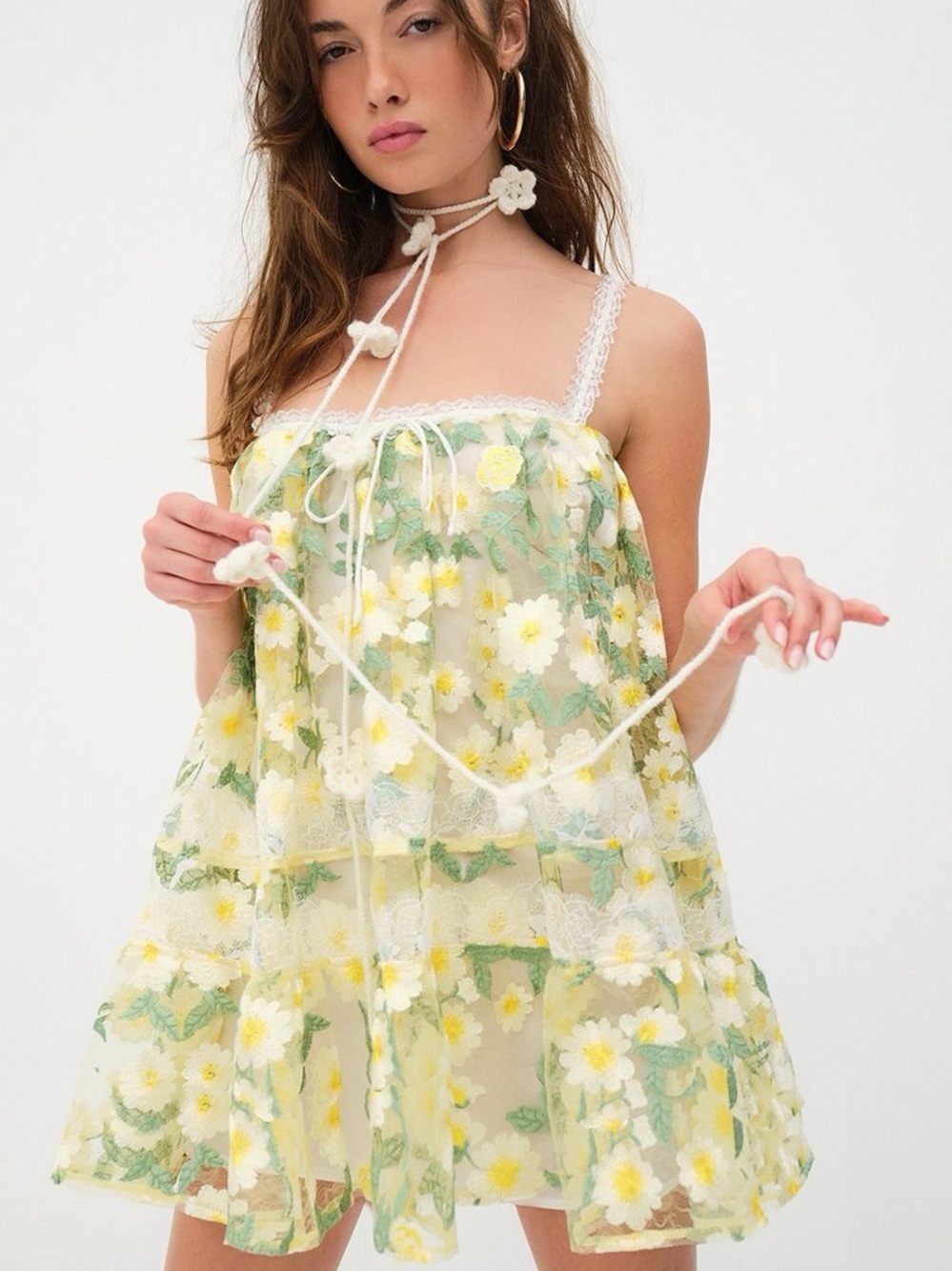 For Love & Lemons Yellow Floral Sheer Babydoll Dress Rachel Daisy 🌼